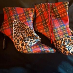 Zara Terez Red Plaid and Leopard Heeled Boots